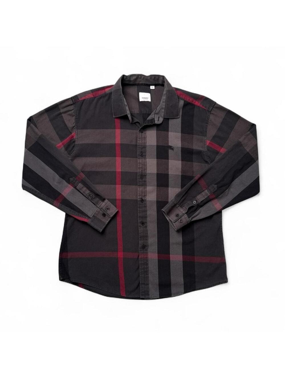 Y2K Burberry 00s black checkered button up shirt